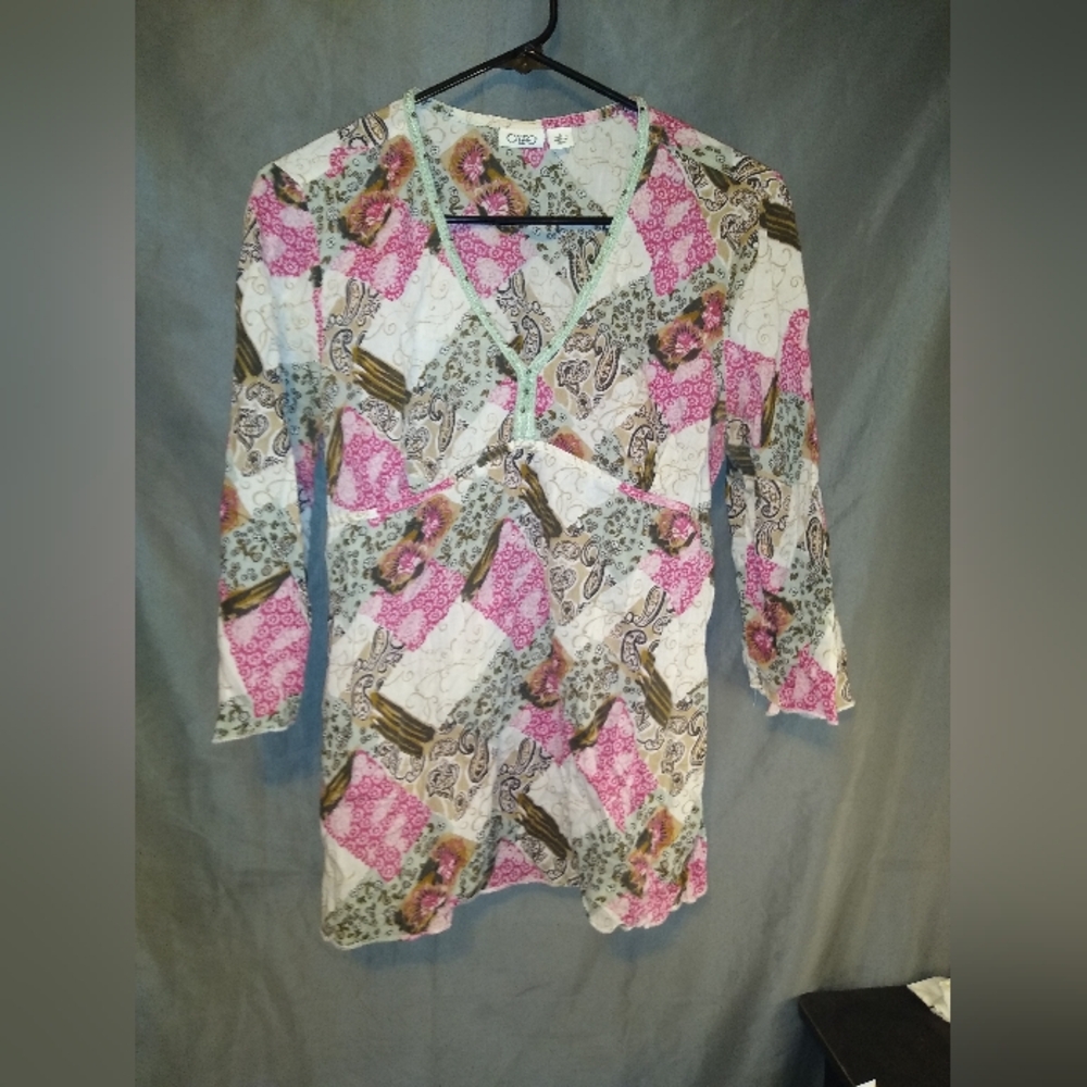 Cato paisley fairy beaded trim v-neck top
